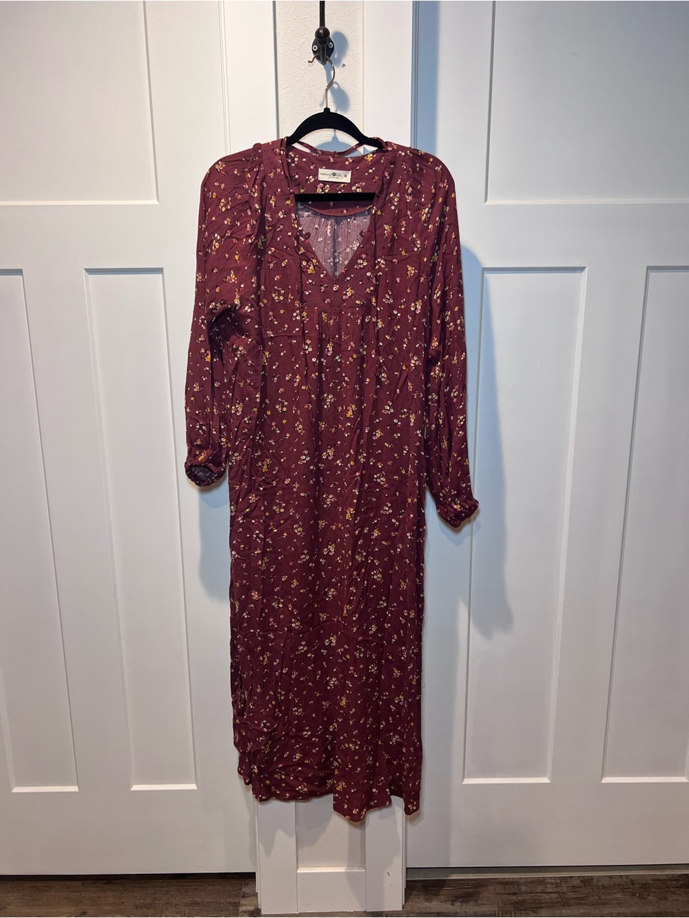 Natural Life Women’s Floral Long Sleeve Midi Dress - Burgundy